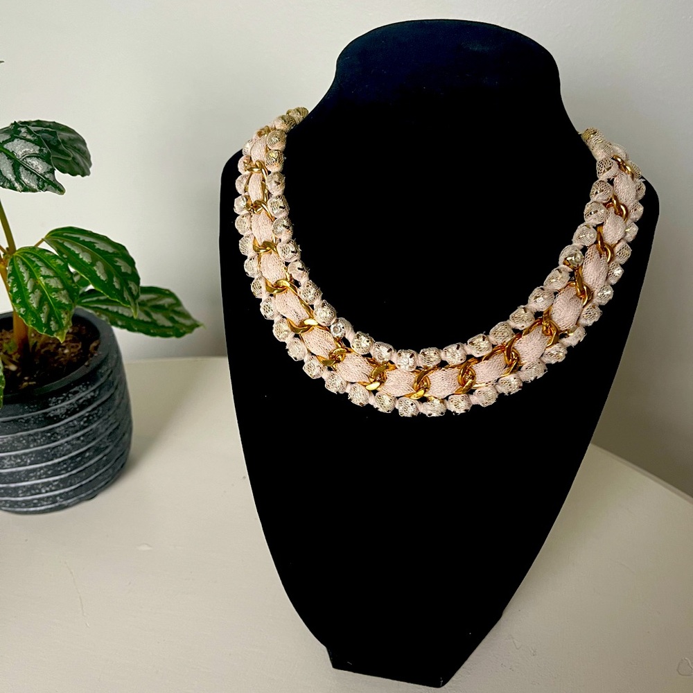 Beautiful pink and gold necklace with diamonds